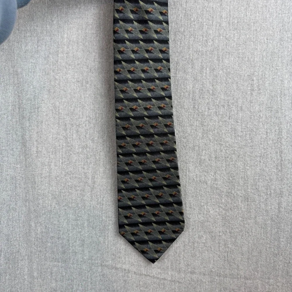 Millennium‎ I Mens Silk Necktie Gray Geometric Abstract USA Vintage 1990s